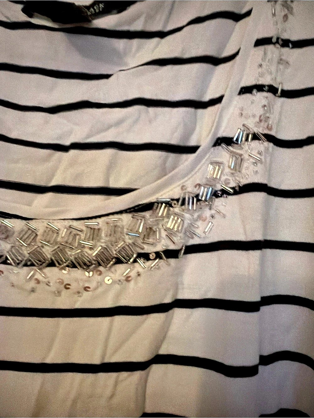 White House Black Market Striped Beaded Tank Top in White & Black Size Medium - Picture 2 of 3